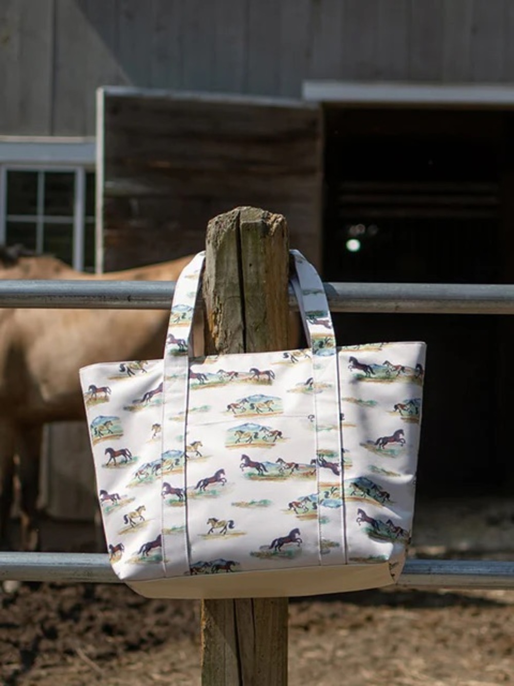 Cream Horse Print Tote Bag - Women's Everyday Carry